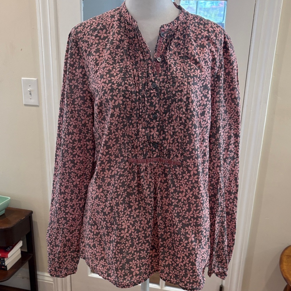 Boden Pink Floral Long-Sleeve Peasant Blouse. Size 14